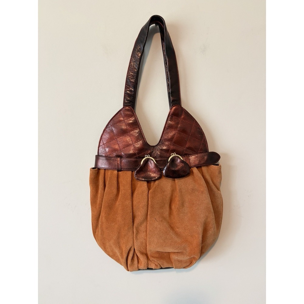 VTG Y2K Bodhi Handbag Mixed Suede Leather Unique Orange Metallic Boho Grunge
